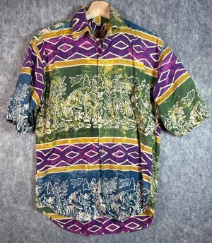 The Territory Ahead Batik Mens Small Handmade Colorful Ocean Button Up